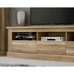 Mueble TV,Mesa de televisión 3 Puertas y 3 Estantes, Acabado en Color Cañón, Patas de Madera,180 cm Lar x 56,6 cm Al x 41,8