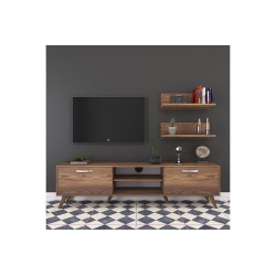 Mueble TV Completo en Melamina Color Nogal, 180x35x48.5 cm, con 2 Estantes