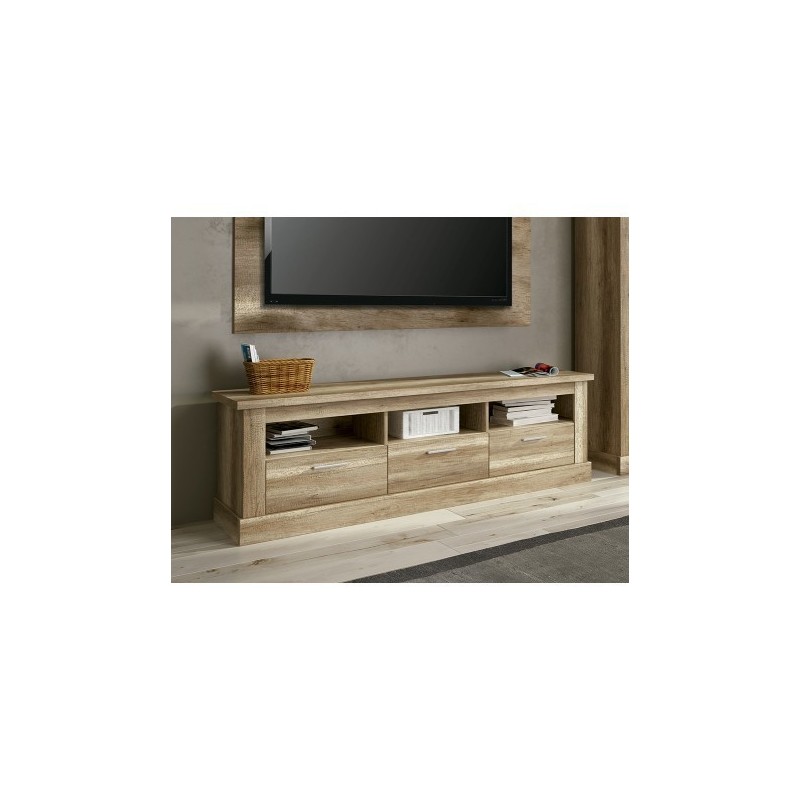 Mueble TV,Mesa de televisión 3 Puertas y 3 Estantes, Acabado en Color Cañón, Patas de Madera,180 cm Lar x 56,6 cm Al x 41,8