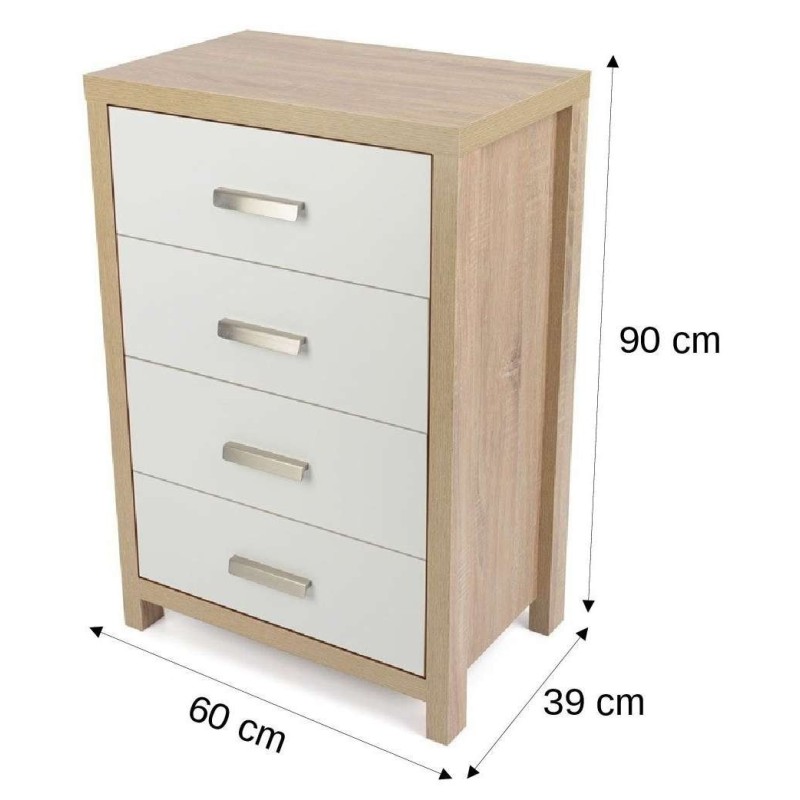 Sinfonier Dormitorio 4 Cajones Cambria Blanco 90cm - ¡Orden Perfecto!
