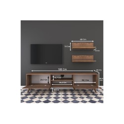 Mueble TV Completo en Melamina Color Nogal, 180x35x48.5 cm, con 2 Estantes