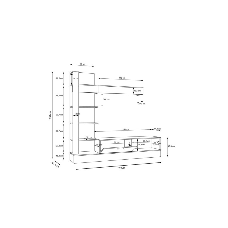 Living room complex Dranko pakoworld black-oak melamine 205x41.5x192cm