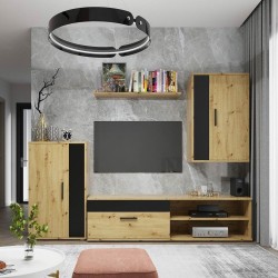 Mueble de Salón Modular Completo| Mueble para Televisión | Color Roble Nudoso y Negro