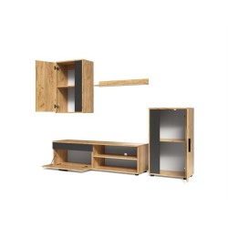 Mueble de Salón Modular Completo| Mueble para Televisión | Color Roble Nudoso y Negro