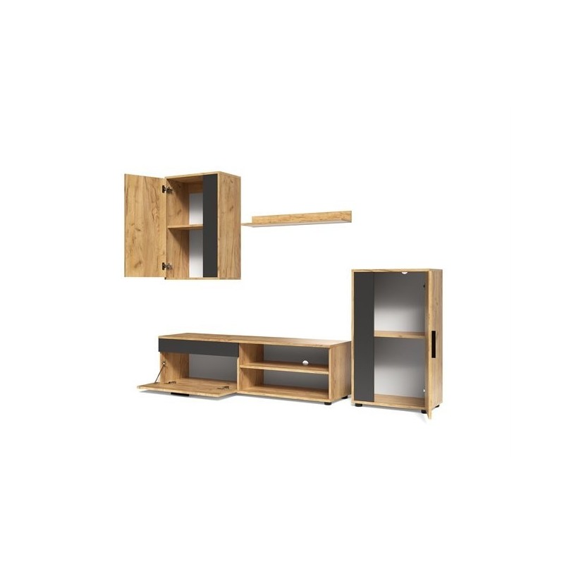 Mueble de Salón Modular Completo| Mueble para Televisión | Color Roble Nudoso y Negro