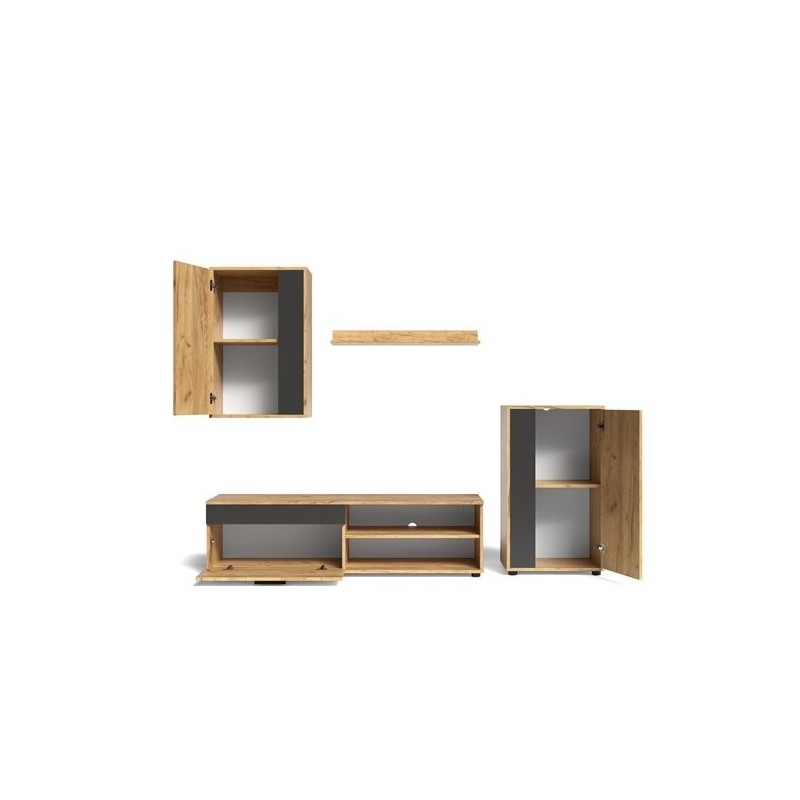 Mueble de Salón Modular Completo| Mueble para Televisión | Color Roble Nudoso y Negro