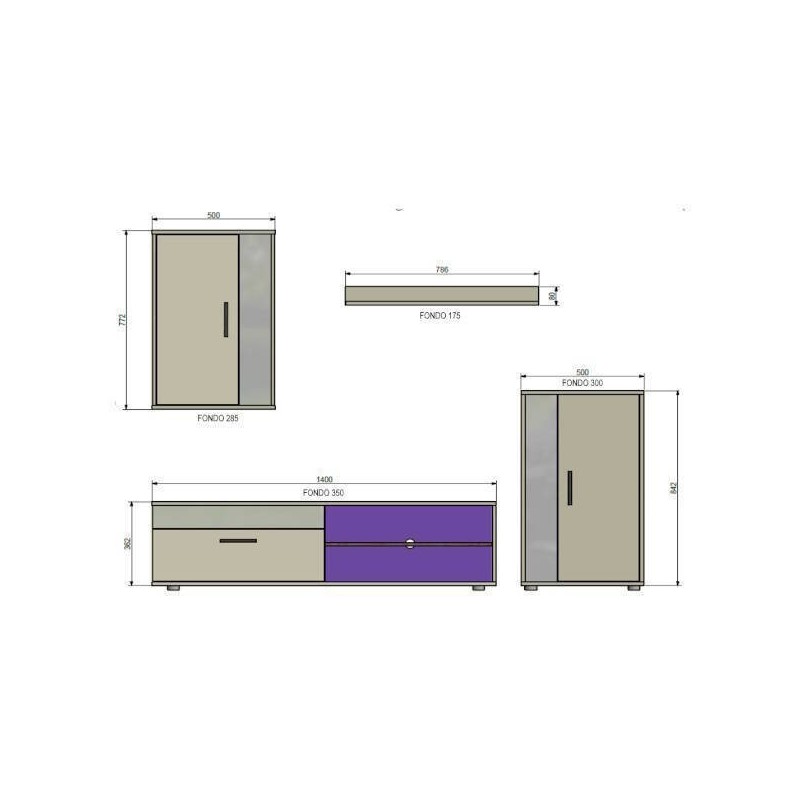 Mueble de Salón Modular Completo| Mueble para Televisión | Color Roble Nudoso y Negro
