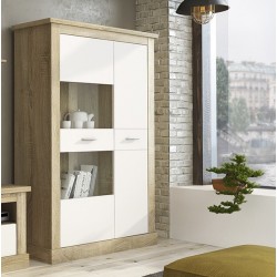 Mueble de Comedor, Mueble Salón, Acabado en Blanco y Cambria, Medidas: 326 cm (Ancho) x 174,7 cm (Alto) x 41,8 cm (Fondo)