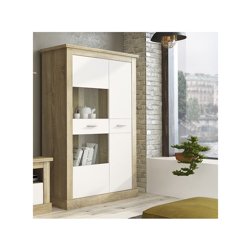 Mueble de Comedor, Mueble Salón, Acabado en Blanco y Cambria, Medidas: 326 cm (Ancho) x 174,7 cm (Alto) x 41,8 cm (Fondo)