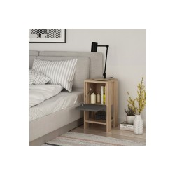 Mesilla de Noche Color Antracita y Cambria 1 Cajón, Puerta Abatible 30x30x55cm - Estilo Moderno