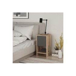 Mesilla de Noche Color Antracita y Cambria 1 Cajón, Puerta Abatible 30x30x55cm - Estilo Moderno