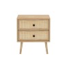 Mesita de Noche de Tablero Aglomerado y Ratán, 50x39x55 cm, 2 Cajones, Estilo Natural
