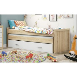 Cama Nido Juvenil con Dos Camas y Dos Cajones - Dormitorio en Cambria y Blanco - 200,5 x 98 x 72 cm
