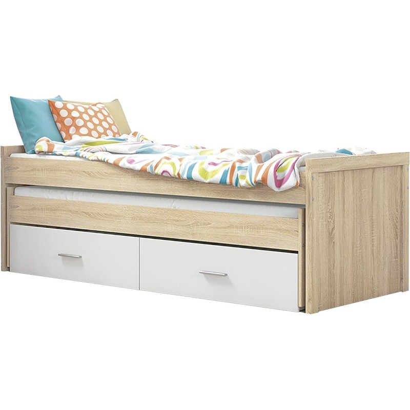 Cama Nido Juvenil con Dos Camas y Dos Cajones - Dormitorio en Cambria y Blanco - 200,5 x 98 x 72 cm