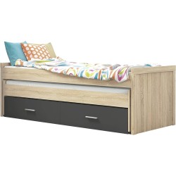 Cama Nido Juvenil con Dos Camas y Dos Cajones - Dormitorio en Cambria y Grafito - 200,5 x 98 x 72 cm