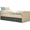 Cama Nido Juvenil con Dos Camas y Dos Cajones - Dormitorio en Cambria y Grafito - 200,5 x 98 x 72 cm