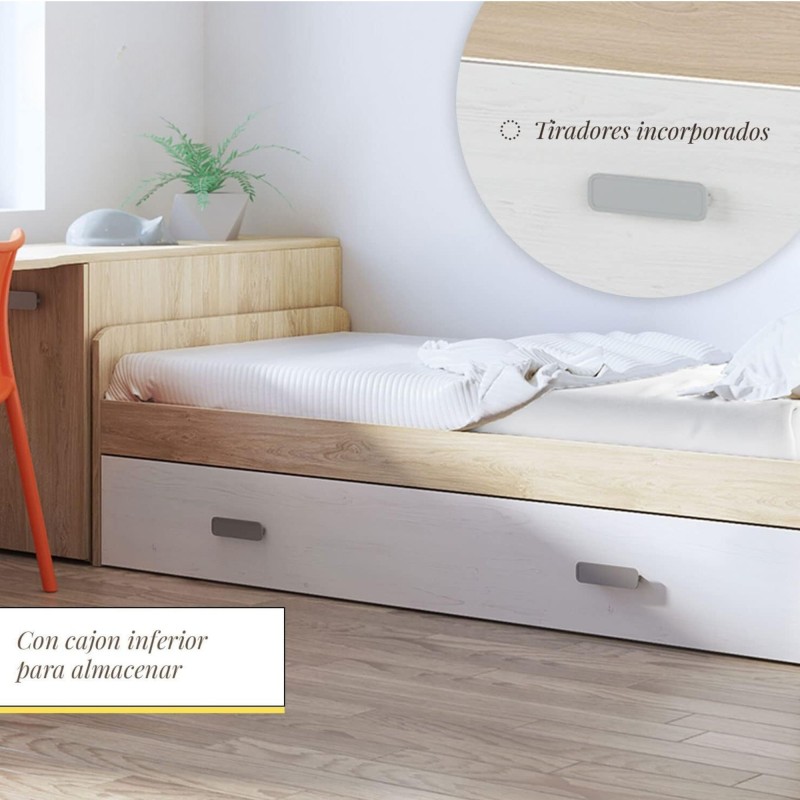 Cama Nido de Melamina Color Puccini Andersen – Ancho 194,4 cm x Fondo 98 cm x Alto 58 cm, Ideal para Habitaciones Juveniles.