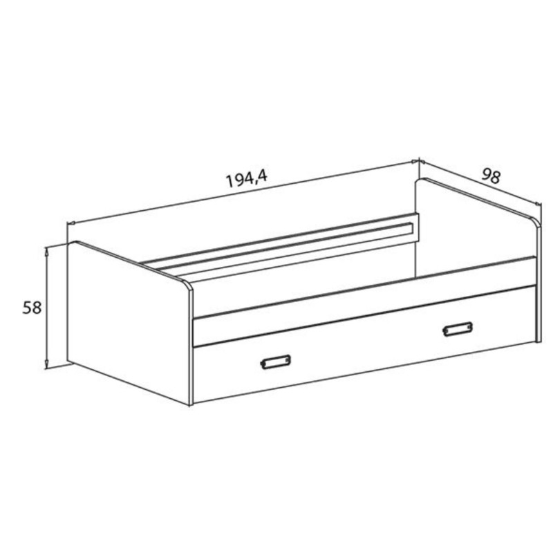 Cama Nido de Melamina Color Andersen y Puccini – Ancho 194,4 cm x Fondo 98 cm x Alto 58 cm, Ideal para Habitaciones Juveniles.