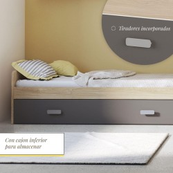 Cama Nido de Melamina Color Puccini Grafito – Ancho 194,4 cm x Fondo 98 cm x Alto 58 cm, Ideal para Habitaciones Juveniles.