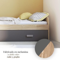 Cama Nido de Melamina Color Puccini Grafito – Ancho 194,4 cm x Fondo 98 cm x Alto 58 cm, Ideal para Habitaciones Juveniles.