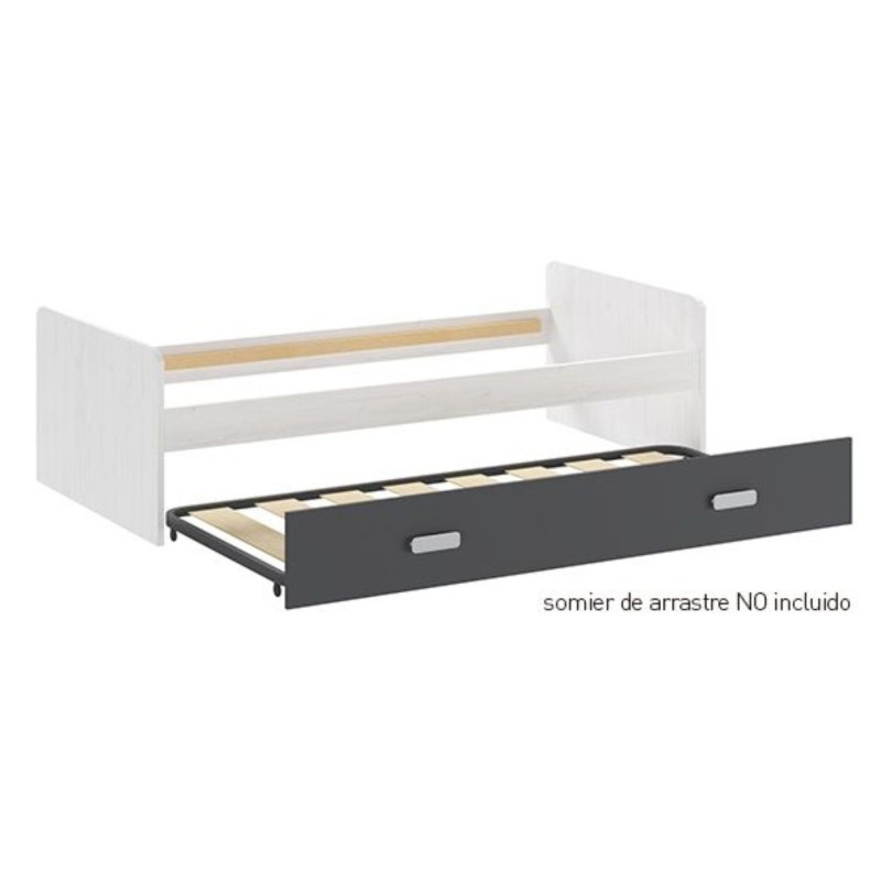 Cama Nido de Melamina Color Andersen y Grafito – Ancho 194,4 cm x Fondo 98 cm x Alto 58 cm, Ideal para Habitaciones Juveniles.