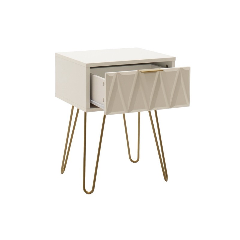 Mesita de Noche Blanca y Dorada, 42x35x55 cm, con 1 Cajón Espacioso