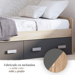 Cama Nido con 2 Cajones de Almacenaje – Puccini Grafito, 194,4 cm Largo x 98 cm Ancho x 58 cm Alto