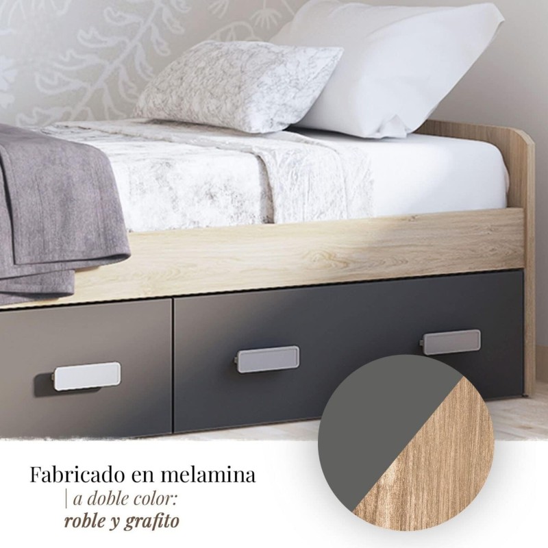 Cama Nido con 2 Cajones de Almacenaje – Puccini Grafito, 194,4 cm Largo x 98 cm Ancho x 58 cm Alto