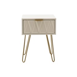 Mesita de Noche Blanca y Dorada, 42x35x55 cm, con 1 Cajón Espacioso