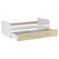 Cama Nido con 2 Cajones de Almacenaje – Blanco Veteado y Natural, 194,4 cm Largo x 98 cm Ancho x 58 cm Alto