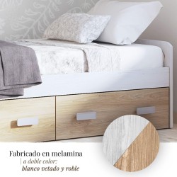 Cama Nido con 2 Cajones de Almacenaje – Blanco Veteado y Natural, 194,4 cm Largo x 98 cm Ancho x 58 cm Alto