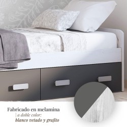 Cama Nido con 2 Cajones de Almacenaje – Blanco Veteado y Grafito, 194,4 cm Largo x 98 cm Ancho x 58 cm Alto