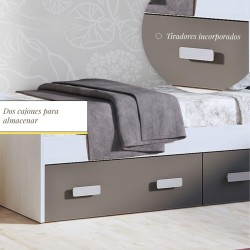 Cama Nido con 2 Cajones de Almacenaje – Blanco Veteado y Grafito, 194,4 cm Largo x 98 cm Ancho x 58 cm Alto