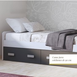 Cama Nido con 2 Cajones de Almacenaje – Blanco Veteado y Grafito, 194,4 cm Largo x 98 cm Ancho x 58 cm Alto