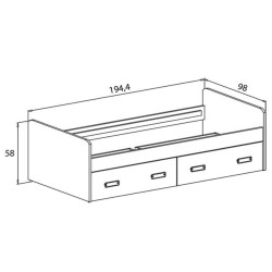 Cama Nido con 2 Cajones de Almacenaje – Blanco Veteado y Grafito, 194,4 cm Largo x 98 cm Ancho x 58 cm Alto