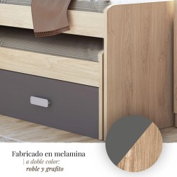Cama Nido Juvenil Doble con Cajones de Almacenaje – Puccini Grafito, 198.4 cm Largo x 98 cm Ancho x 72 cm Alto