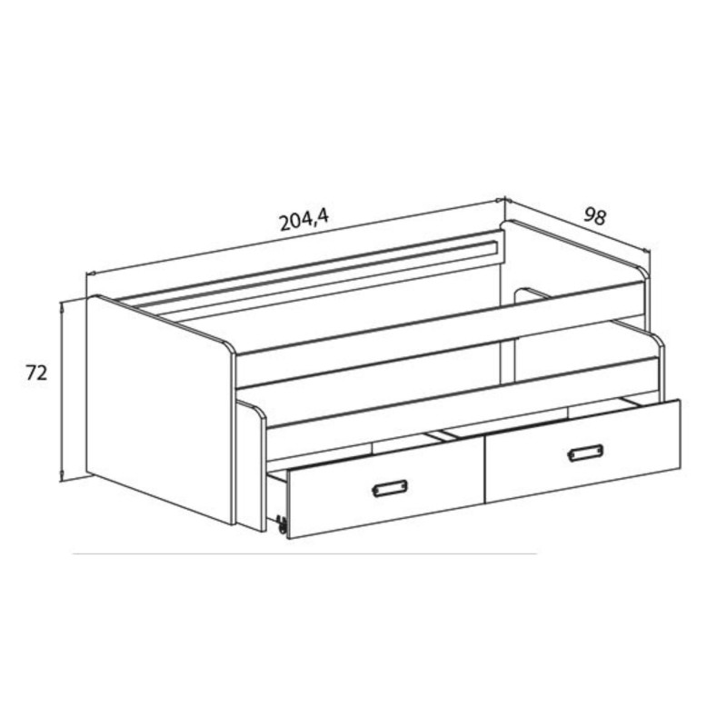 Cama Nido Juvenil Doble con Cajones de Almacenaje – Puccini Grafito, 198.4 cm Largo x 98 cm Ancho x 72 cm Alto