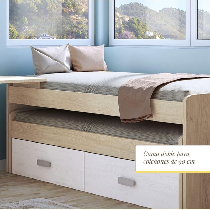 Cama Nido Juvenil Doble con Cajones de Almacenaje – Puccini Andersen, 198.4 cm Largo x 98 cm Ancho x 72 cm Alto