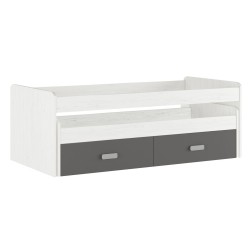 Cama Nido Juvenil Doble con Cajones de Almacenaje – Blanco Veteado y Grafito, 198.4 cm Largo x 98 cm Ancho x 72 cm Alto