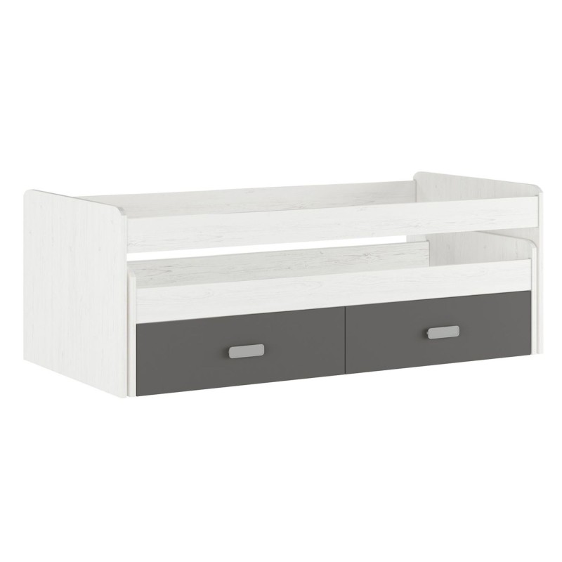 Cama Nido Juvenil Doble con Cajones de Almacenaje – Blanco Veteado y Grafito, 198.4 cm Largo x 98 cm Ancho x 72 cm Alto