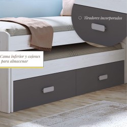 Cama Nido Juvenil Doble con Cajones de Almacenaje – Blanco Veteado y Grafito, 198.4 cm Largo x 98 cm Ancho x 72 cm Alto