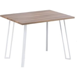 Mesa Comedor en Madera Estilo Industrial, Patas metálicas Blancas, Medidas 100 cm (Lar) x 70 cm (Anc) 76 cm (Al)