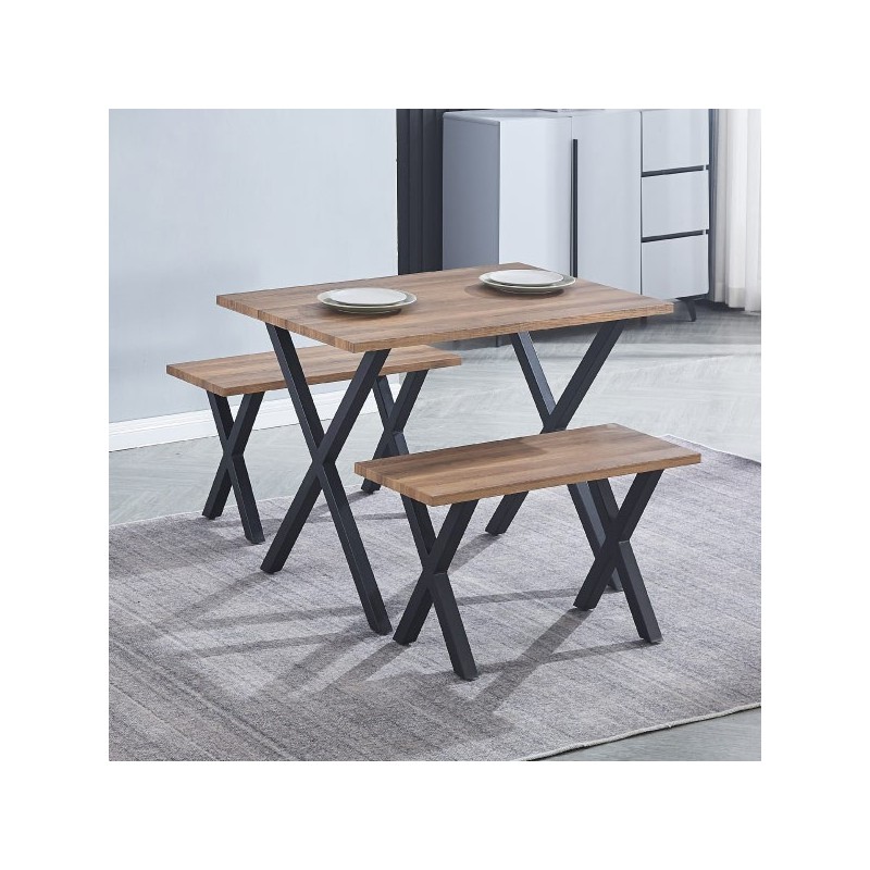 Mesa comedor + 2 taburetes: Mesa madera y Patas Metálicas En Negro (76x100x70 Cm) + 2 Taburetes (45x80x35 Cm )