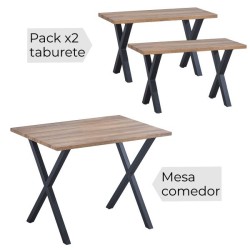 Mesa comedor + 2 taburetes: Mesa madera y Patas Metálicas En Negro (76x100x70 Cm) + 2 Taburetes (45x80x35 Cm )
