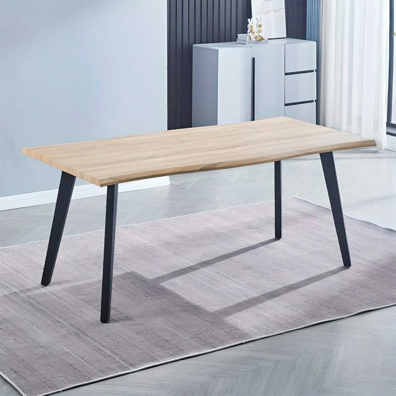 Mesa Comedor Madera Estilo Industrial, Patas metálicas Negras, Medidas 180 cm (Largo) x 90 cm (Ancho) 76 cm (Alto)