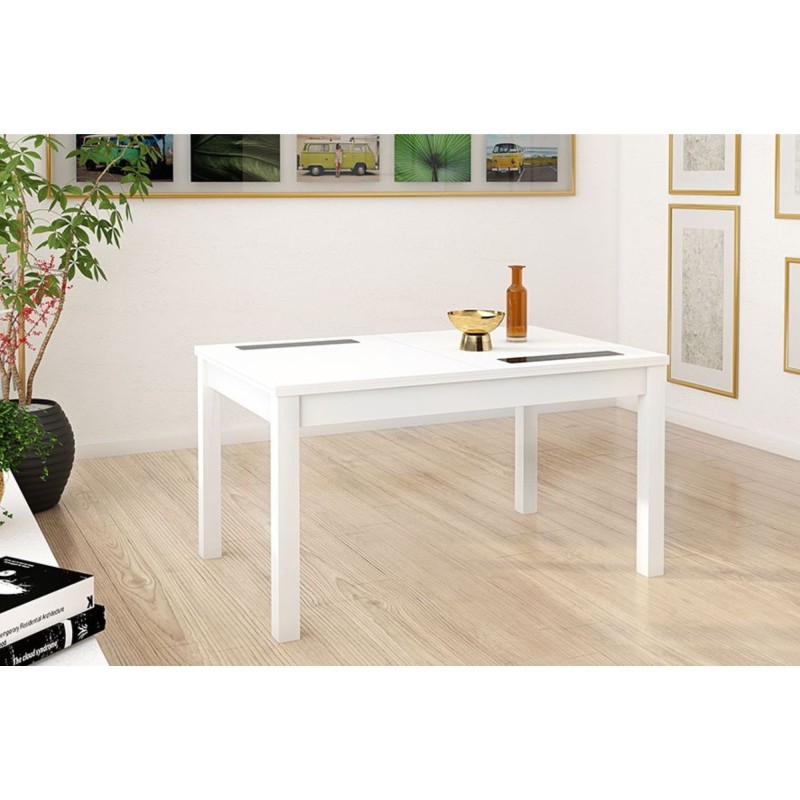 Mesa Comedor, Mesa de salón Extensible, Acabado en Color Blanco, Medidas: 140-180 cm (Largo) x 90 cm (Ancho) x 75 cm (Alto)