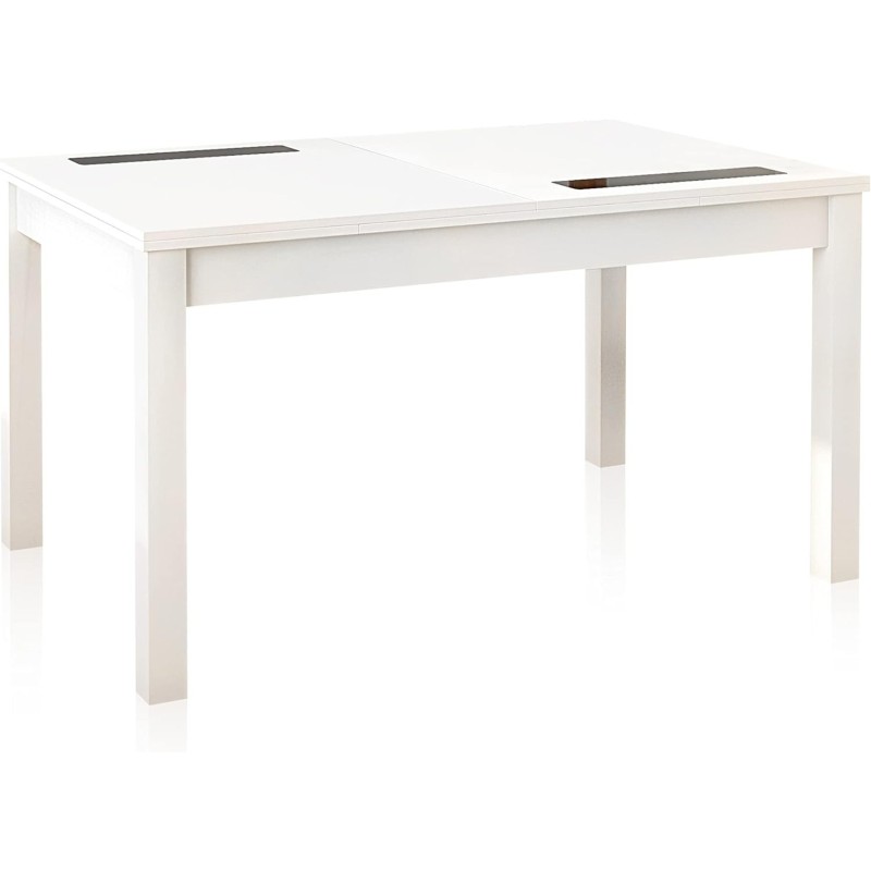 Mesa Comedor, Mesa de salón Extensible, Acabado en Color Blanco, Medidas: 140-180 cm (Largo) x 90 cm (Ancho) x 75 cm (Alto)