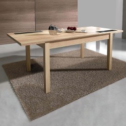 Mesa Comedor, Mesa de salón Extensible, Acabado en Color Cambria y Cristal, Medidas: 140-180 cm (Lar) x 90 cm (Anc) x 75 cm (Al)