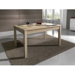 Mesa Comedor, Mesa de salón Extensible, Acabado en Color Cambria y Cristal, Medidas: 140-180 cm (Lar) x 90 cm (Anc) x 75 cm (Al)