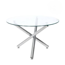 Mesa de Comedor Redonda | Tapa de Cristal y Pata Cromada | Diámetro 110 cm.